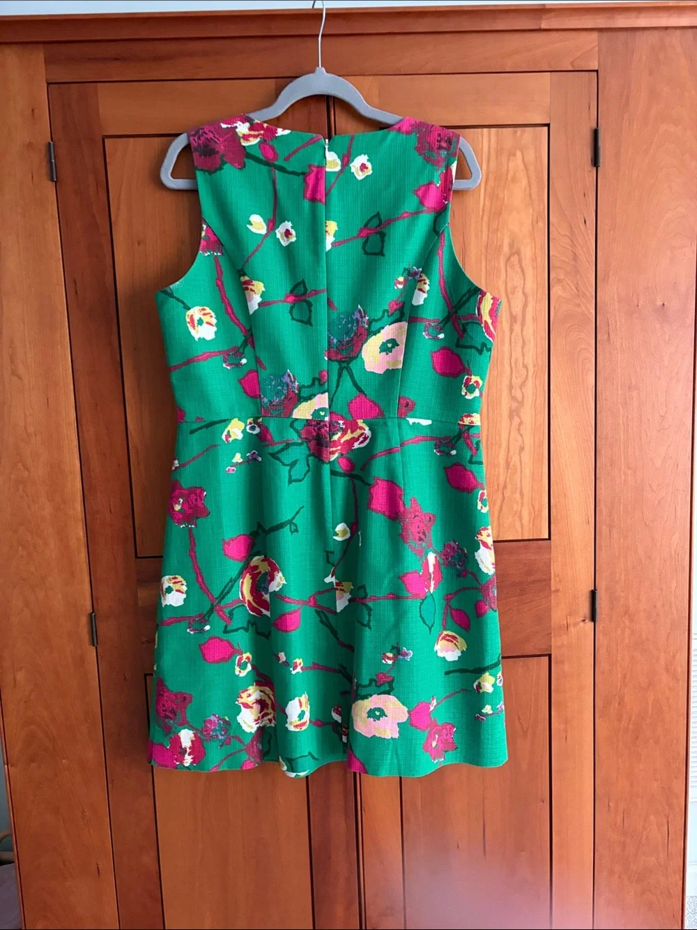 J. Crew Green Floral Sheath Dress with Pink Accents